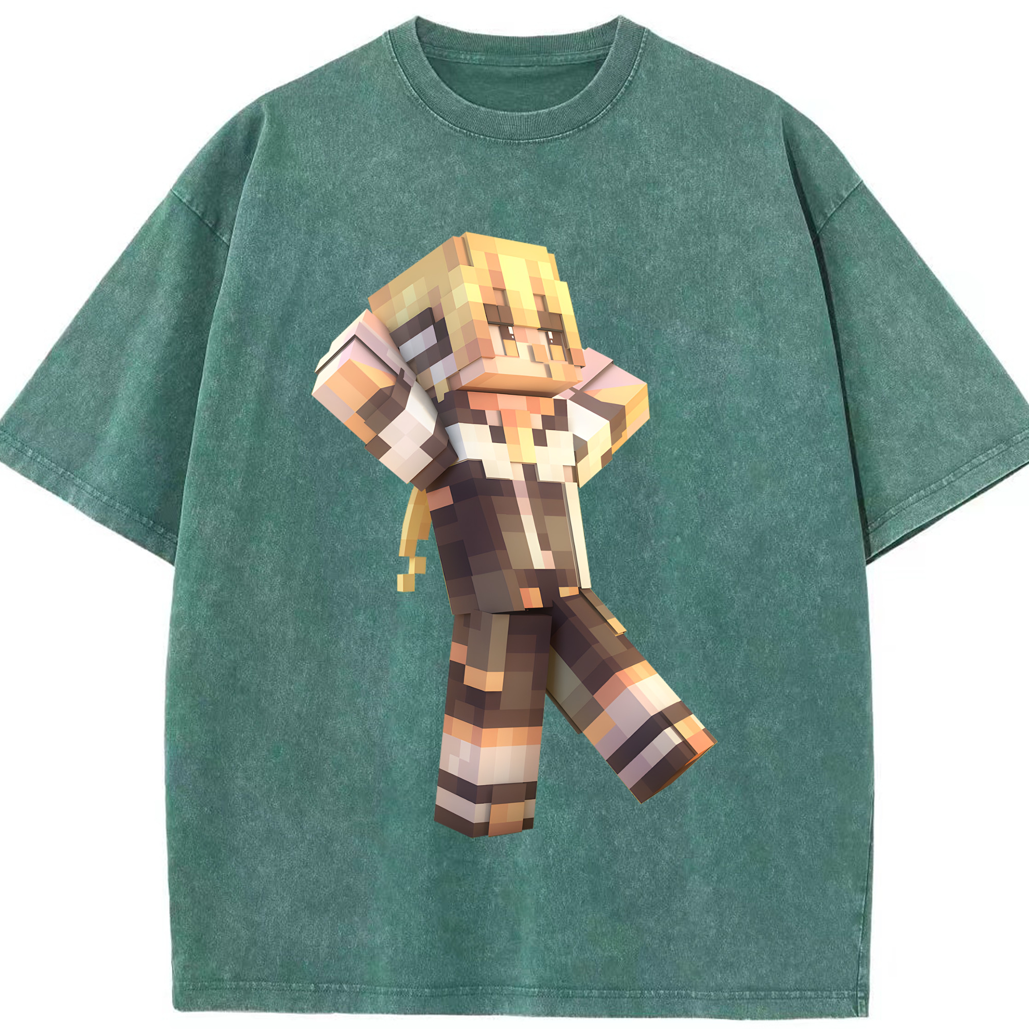 （画像用） マインクラフト ブロックの世界 Minecraft MC Block world 綿100% ヴィンテージ風 半袖Tシャツ（フロントプリント）